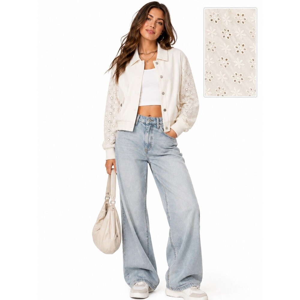 7 for All Mankind Women's Eyelet Sleeve Bomber Jacket Size M